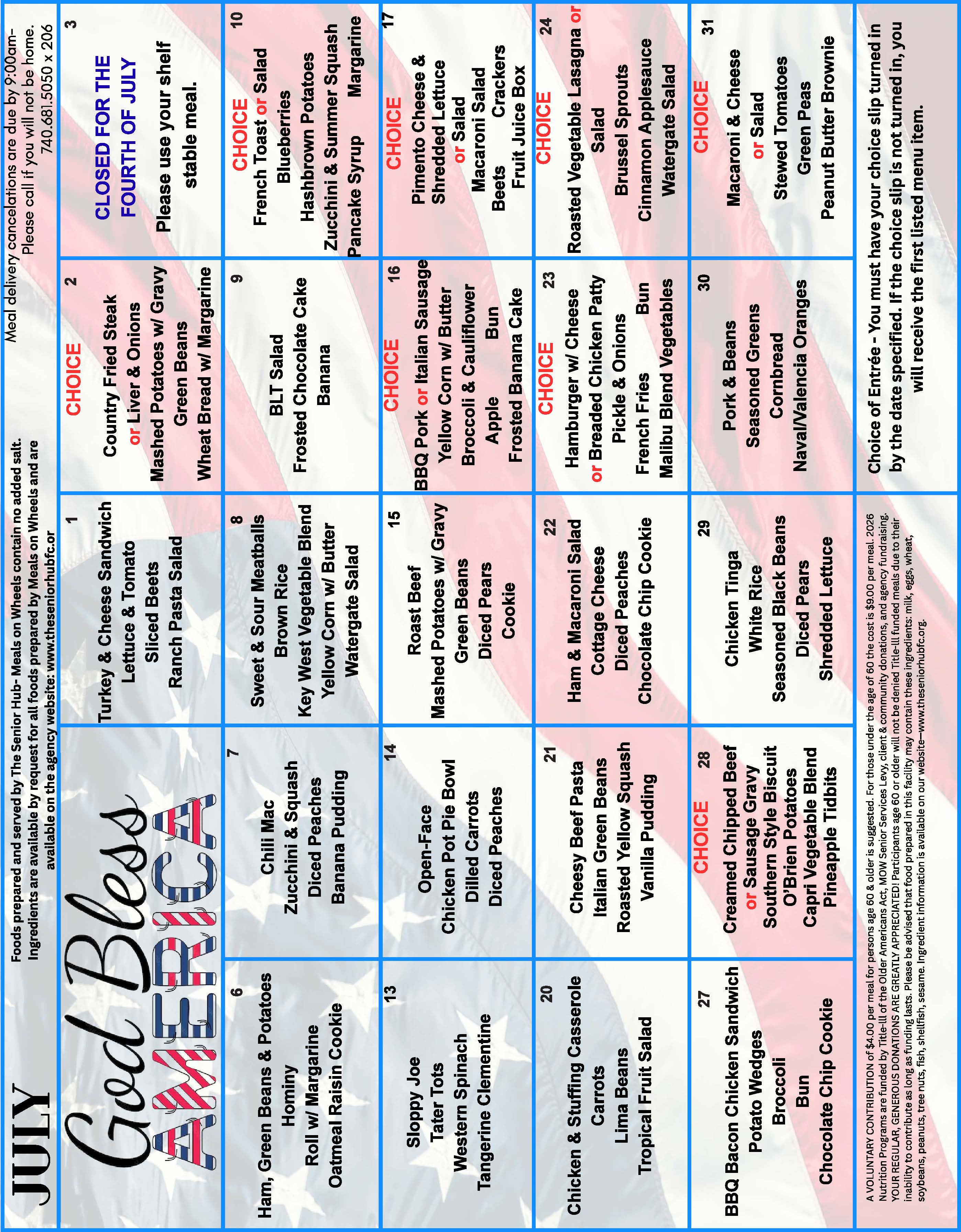 July Menu