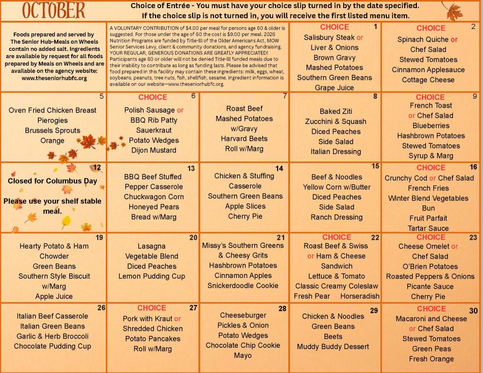 October menu